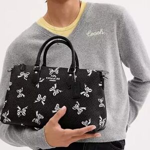 Coach Black and White Satchel with bows Print and Structured Shape 1